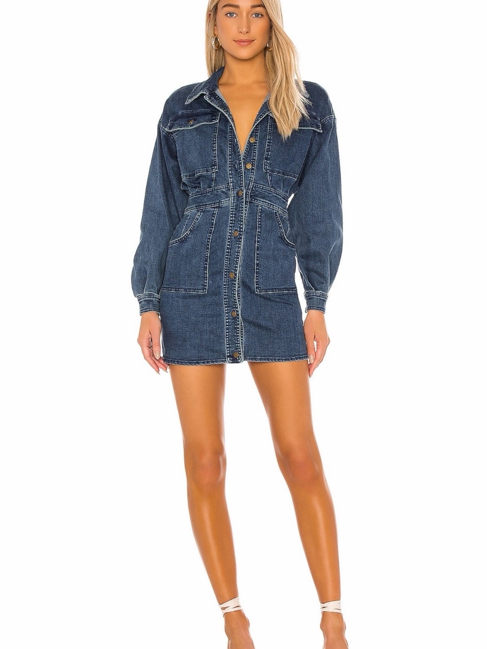 Free People Bo Denim Button-Front Dress in Washed Blue Sz: XS - Picture 7 of 7